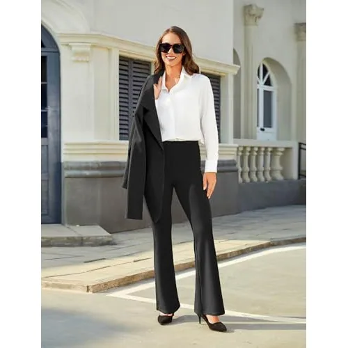 DLOODA High Waist Work Bootcut Pants with Pockets, Black, view 4