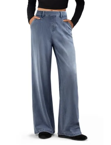DLOODA High Waist Denim Wide Leg Jeans, Sky Blue