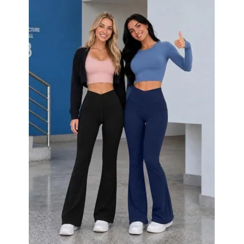DLOODA High Waist Yoga Flare Leggings Crossover, with Pockets, Navy, view 4