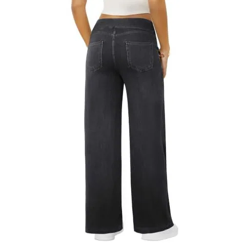 DLOODA High Waist Lounge Denim Wide Leg Jeans, Dark Grey, view 2