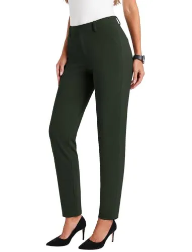 DLOODA High Waist Work Straight Leg Pants, Army Green
