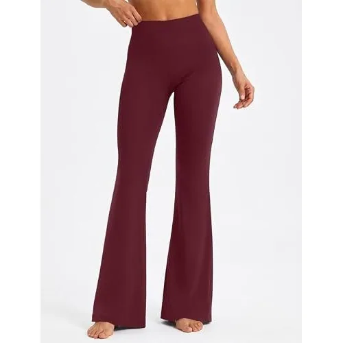 DLOODA High Waist Yoga Flare Leggings Buttery Soft, Wine Red, view 2