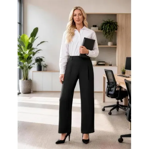 DLOODA High Waist Work Wide Leg Pants, Black, view 3