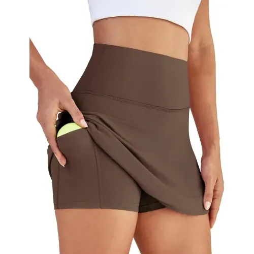 DLOODA High Waist Tennis Skort with Pockets, Brown, view 2