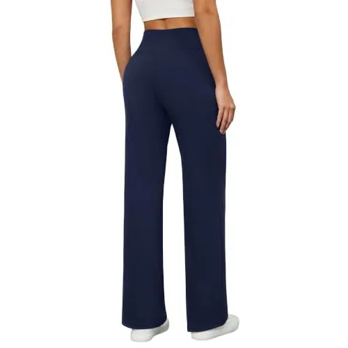 DLOODA High Waist Yoga Wide Leg Pants with Pockets, Navy, view 2