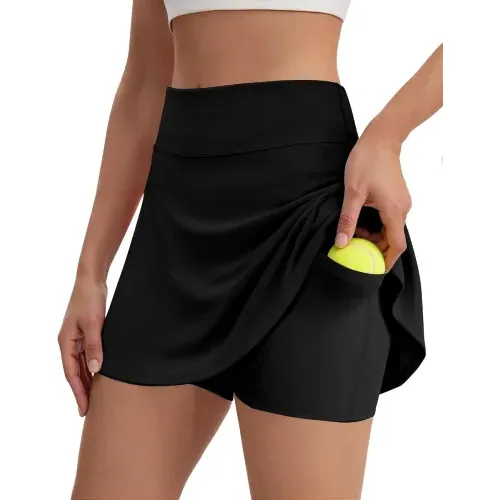 DLOODA High Waist Tennis Skort with Pockets, Black, view 2