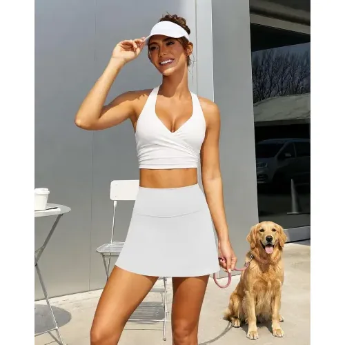 DLOODA High Waist Tennis Skort with Pockets, White, view 6