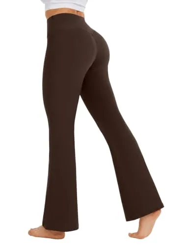 DLOODA High Waist Yoga Flare Leggings Tummy Control, Brown