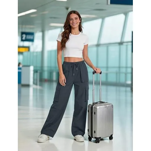 DLOODA High Waist Hiking Baggy Cargo Joggers with Pockets, Grey, view 4
