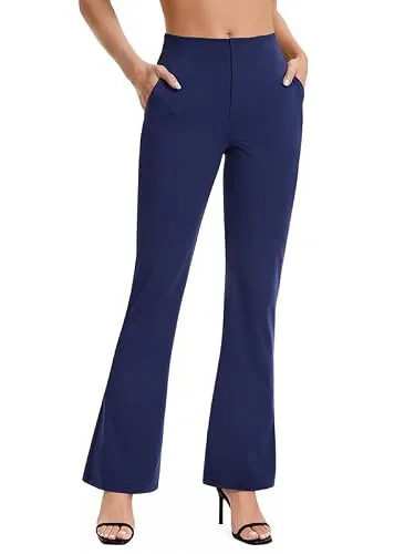 DLOODA High Waist Work Bootcut Pants with Pockets, Navy