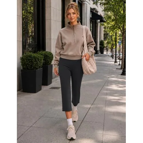 DLOODA High Waist Yoga Cropped Capri Pants with Pockets, Dark Grey, view 5