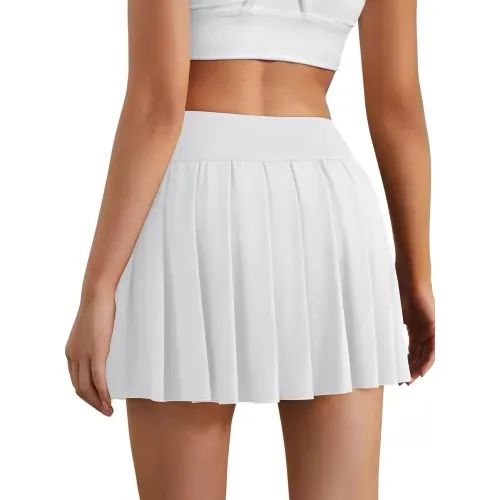 DLOODA High Waist Tennis Pleated Skort with Pockets, White, view 5
