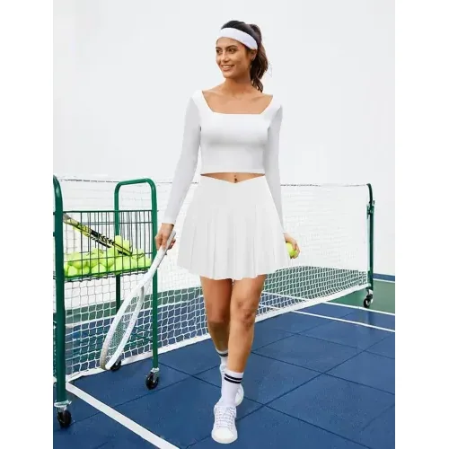 DLOODA High Waist Pleated Tennis Skirt, White, view 5
