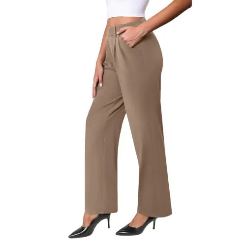 DLOODA High Waist Work Wide Leg Pants, Light Coffee, view 3