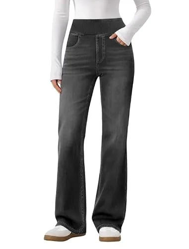 DLOODA High Waist Denim Flare Jeans, Dark Grey