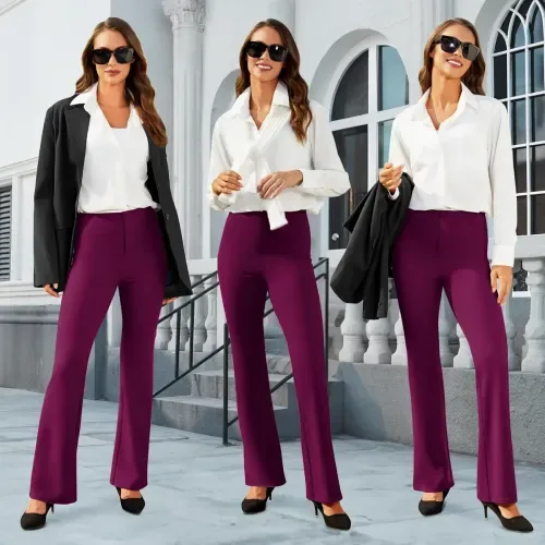 DLOODA Work Bootcut Pants with Pockets, Berry, view 3