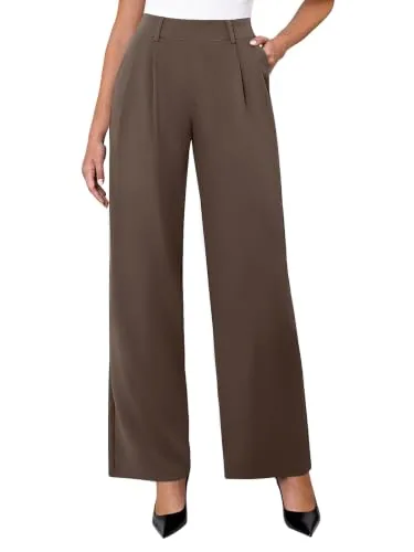 DLOODA High Waist Work Wide Leg Pants, Brown