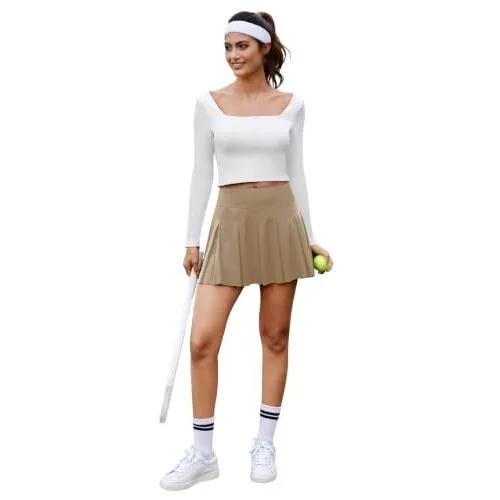 DLOODA High Waist Pleated Tennis Skirt, Khaki, view 5