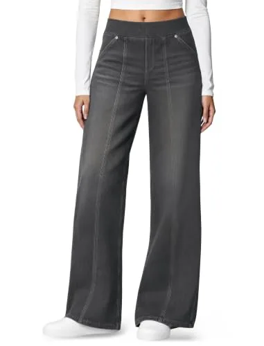 DLOODA High Waist Wide Leg Jeans, Dark Grey