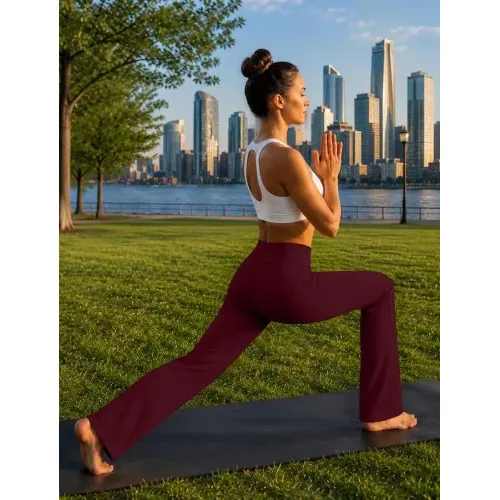 DLOODA High Waist Yoga Wide Leg Pants, Burgundy, view 3