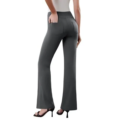 DLOODA High Waist Work Flare Pants with Pockets, Dark Grey, view 2