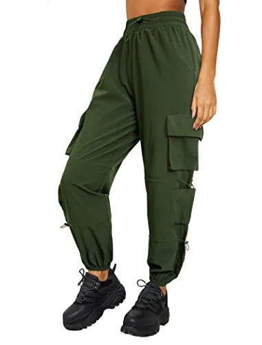 DLOODA Hiking Baggy Cargo Joggers with Pockets, Army Green