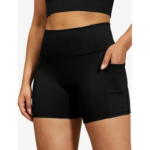DLOODA High Waist Yoga Biker Shorts with Pockets, Tummy Control, Black, view 2