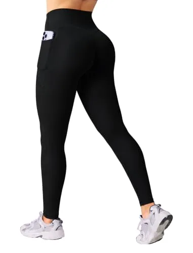 DLOODA High Waist Yoga Leggings with Pockets, Black