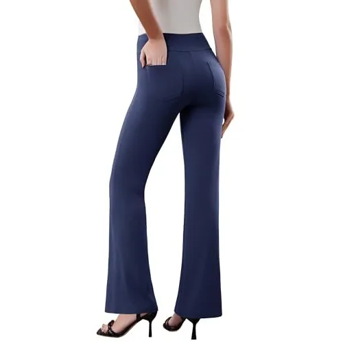 DLOODA High Waist Work Flare Pants with Pockets, Navy, view 2