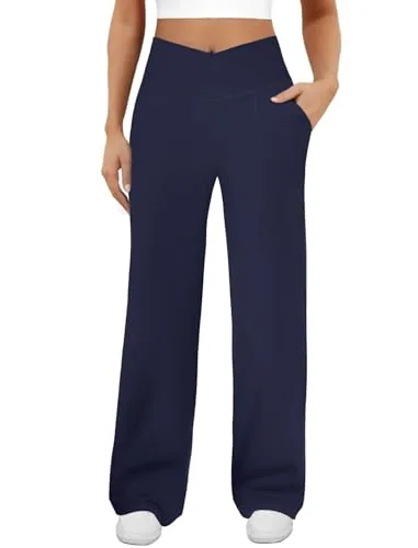 DLOODA High Waist Yoga Sweatpants Crossover, with Pockets, Navy