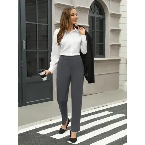 DLOODA High Waist Work Dress Pants, Deep Grey, view 3