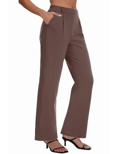 DLOODA High Waist Work Straight Leg Pants, Brown