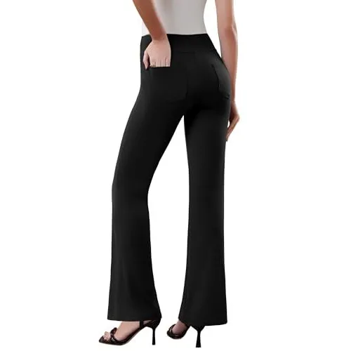 DLOODA High Waist Work Flare Pants with Pockets, Black, view 2
