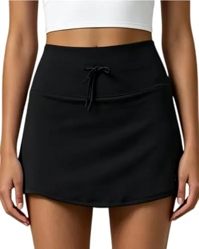 DLOODA High Waist Drawstring Tennis Skirt, Black