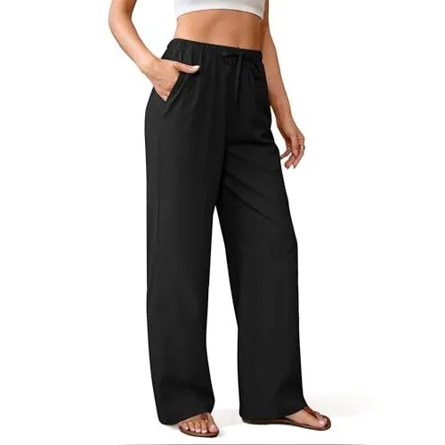 DLOODA High Waist Work Linen Palazzo Pants, Black, view 2