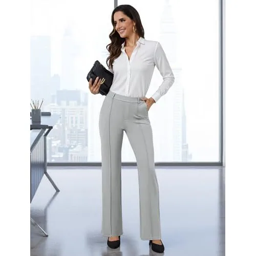 DLOODA High Waist Work Wide Leg Pants, Light Grey, view 4