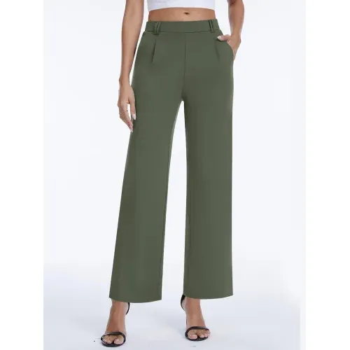 DLOODA High Waist Work Straight Leg Pants, Olive Green, view 2