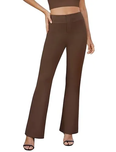 DLOODA High Waist Work Bootcut Pants with Pockets, Brown