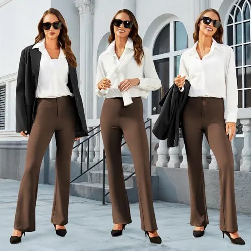 DLOODA Work Bootcut Pants with Pockets, Brown, view 3