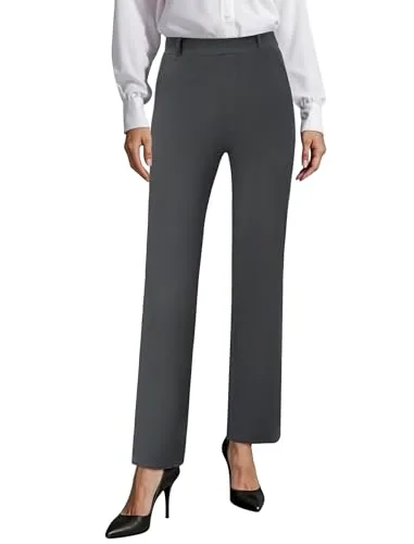 DLOODA High Waist Work Straight Leg Pants with Pockets, Dark Grey