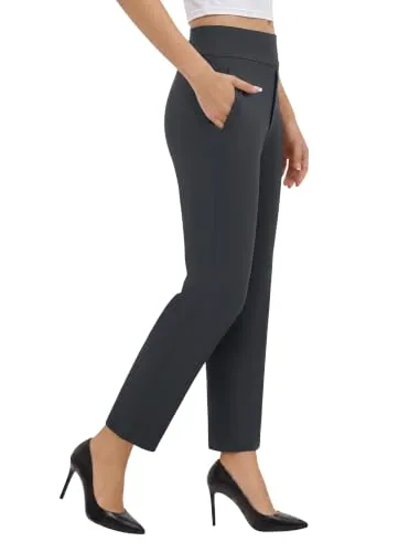 DLOODA High Waist Work Straight Leg Pants, Dark Grey