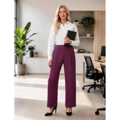 DLOODA High Waist Work Wide Leg Pants, Berry, view 3