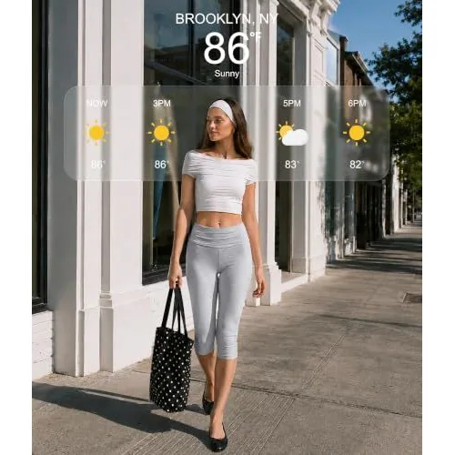 DLOODA High Waist Yoga Cropped Capri Leggings, Light Grey, view 3