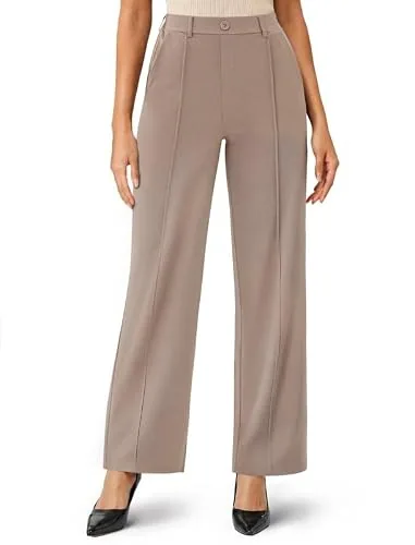 DLOODA Work Wide Leg Pants, Light Coffee