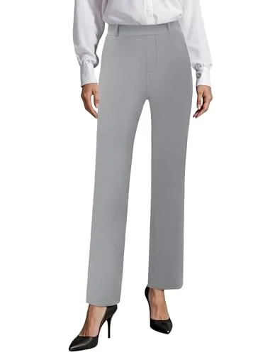 DLOODA High Waist Work Straight Leg Pants with Pockets, Grey