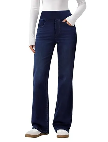 DLOODA High Waist Denim Flare Jeans, Dark Blue