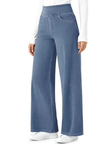 DLOODA High Waist Lounge Denim Wide Leg Jeans, Light Blue