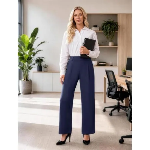 DLOODA High Waist Work Wide Leg Pants, Navy, view 4