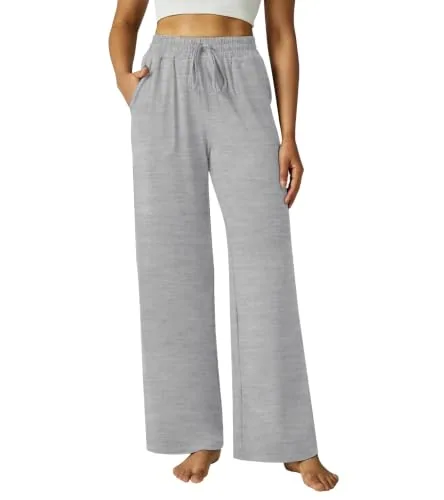 DLOODA High Waist Lounge Drawstring Sweatpants, Light Grey