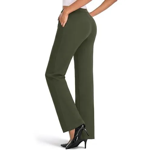 DLOODA High Waist Work Wide Leg Pants, Army Green, view 2